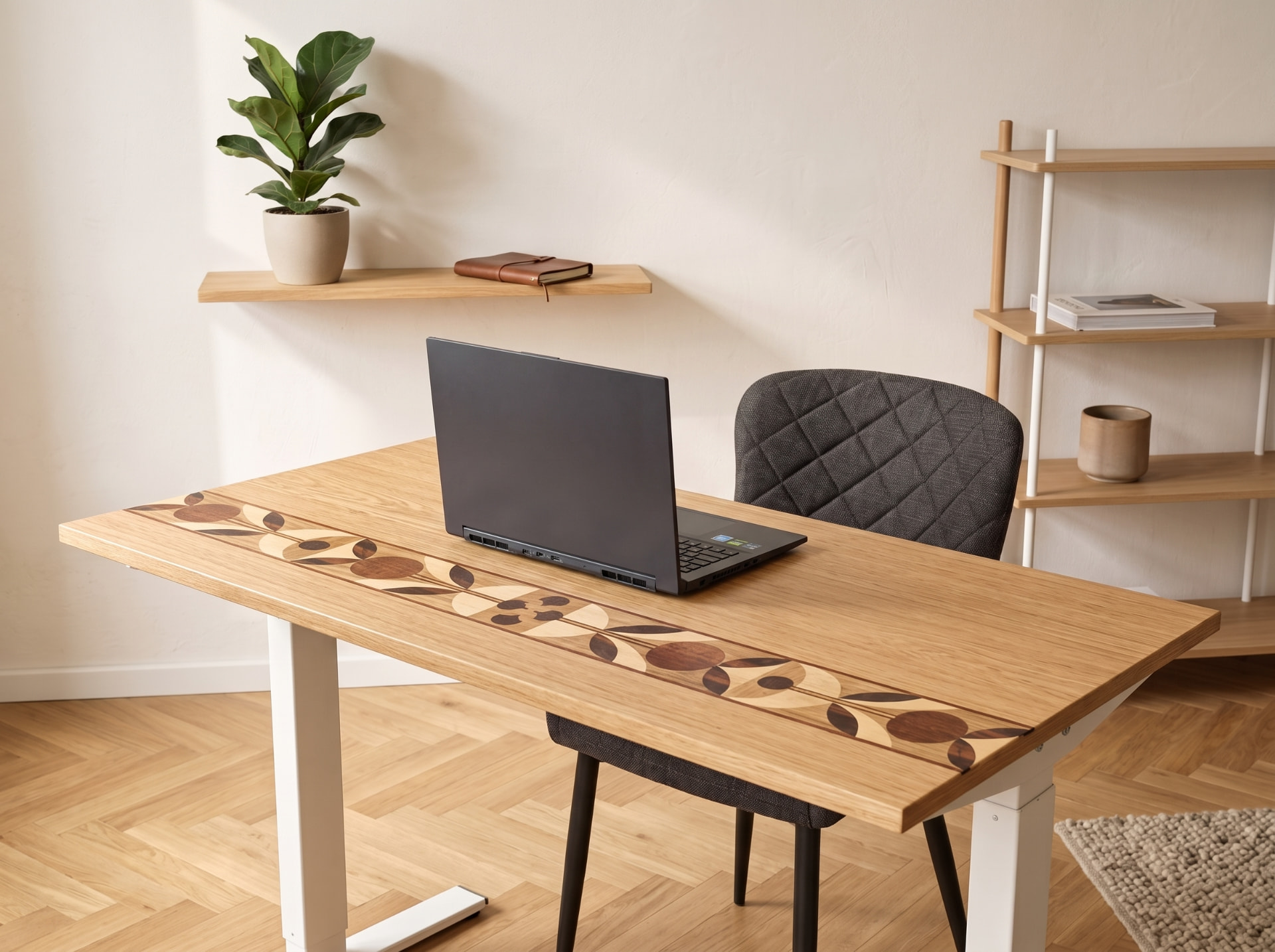 Marquetry desktop in a home office