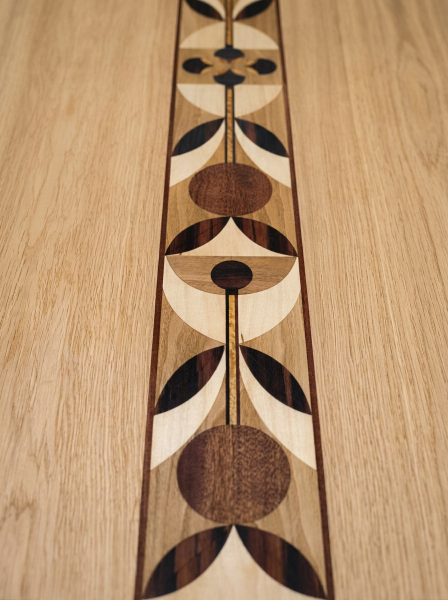 Finished marquetry pattern in real wood veneer