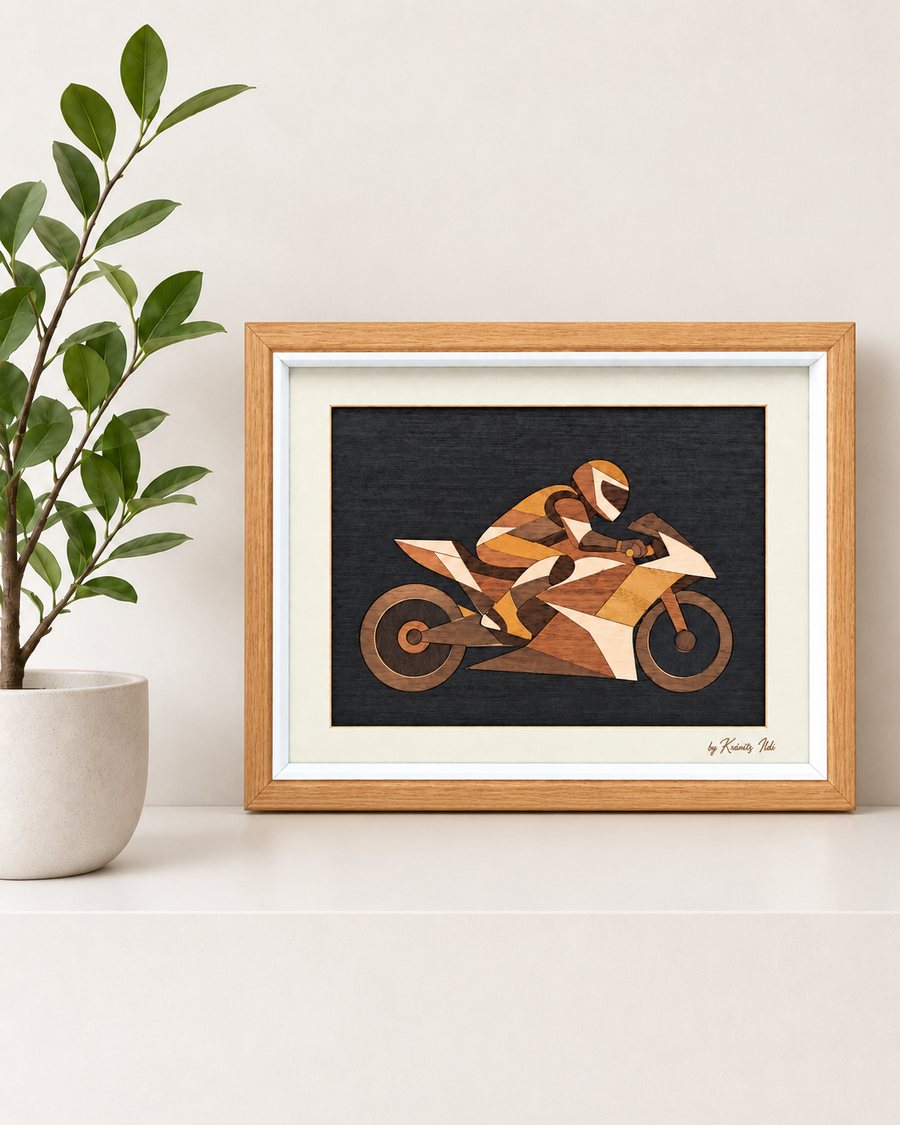 Motorcyclist Marquetry Wall Art